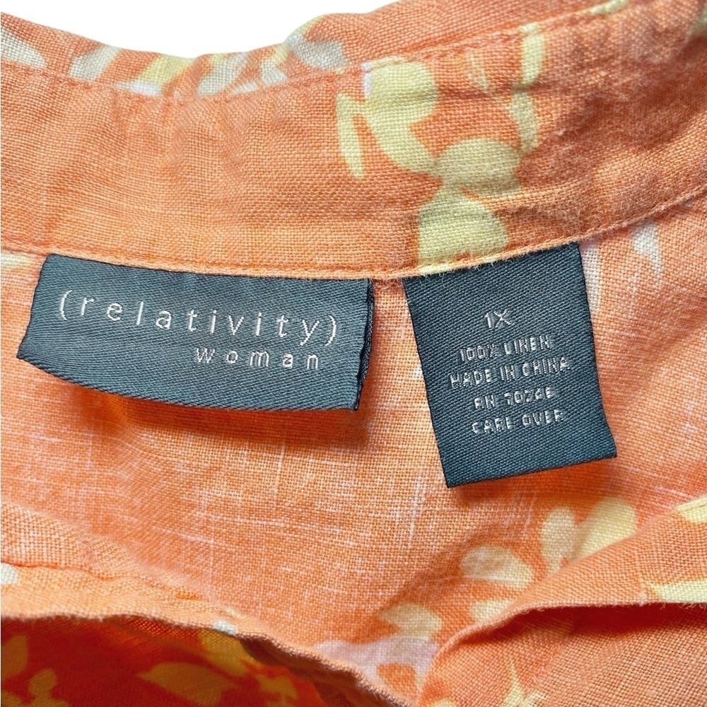Relativity Floral Orange Linen Button-Up Shirt - Picture 7 of 11